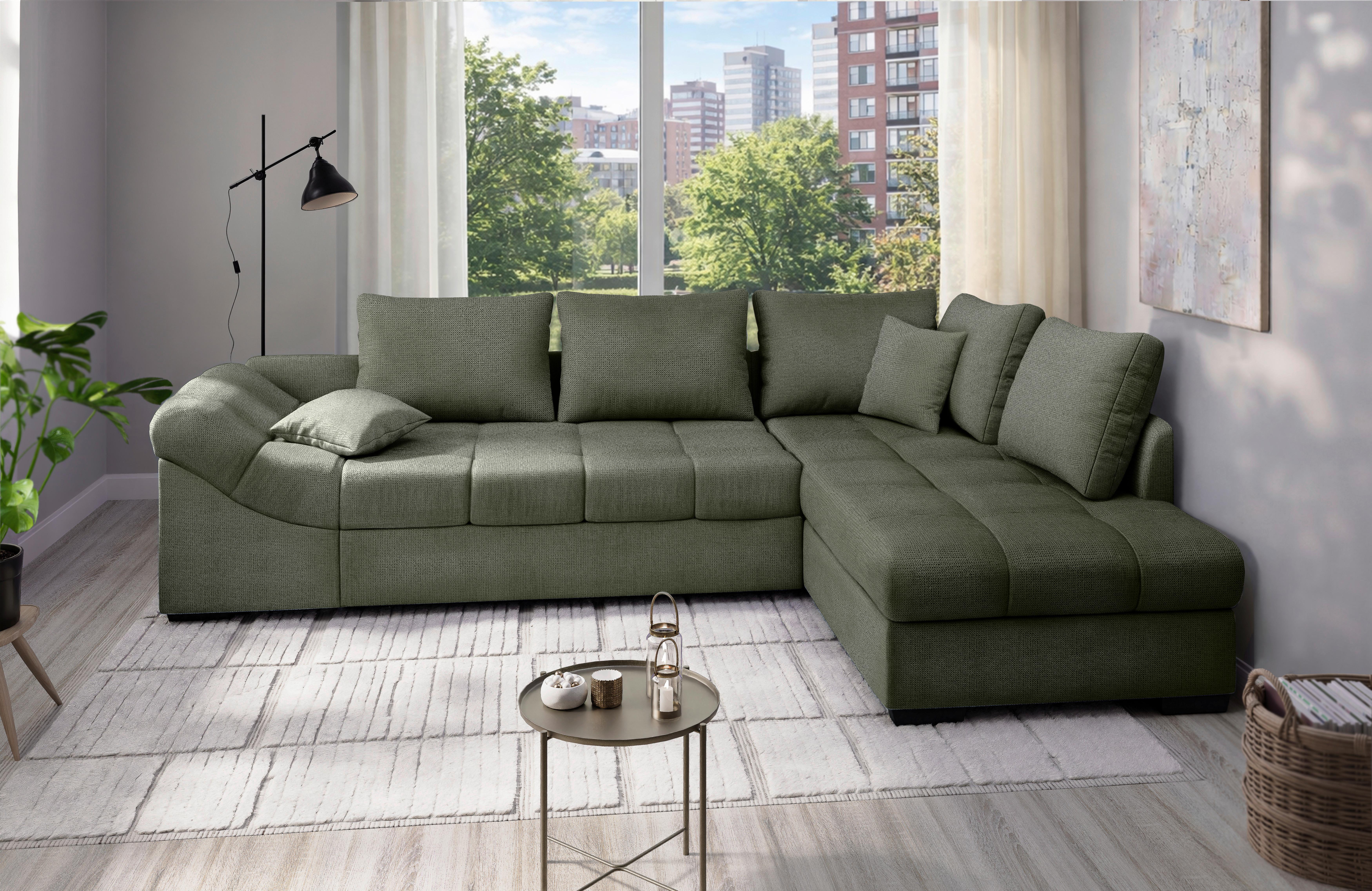 Eckschlafsofa Alvito Dunkelgrün S: 298x202cm - Dunkelgrün/Schwarz, MODERN, Textil (298/202cm) - MID.YOU