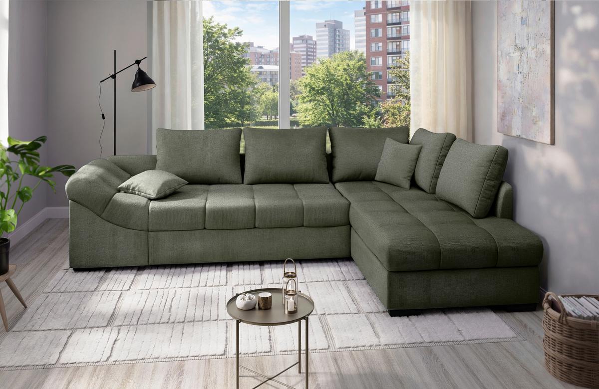 Eckschlafsofa Alvito Dunkelgrün S: 298x202cm - Dunkelgrün/Schwarz, MODERN, Textil (298/202cm) - MID.YOU