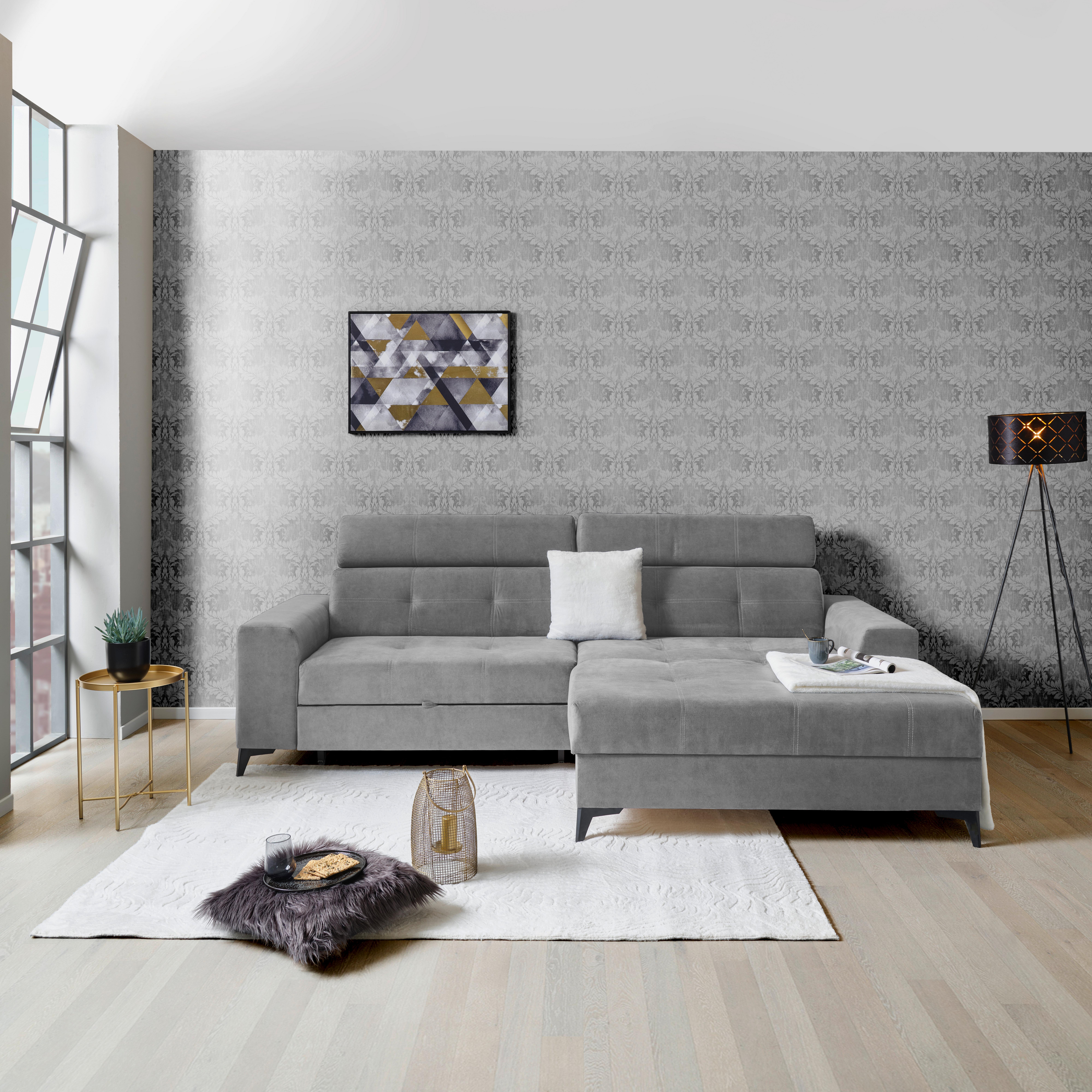 Wohnlandschaft Florida - Hellgrau/Schwarz, MODERN, Holz/Holzwerkstoff (275/175cm)