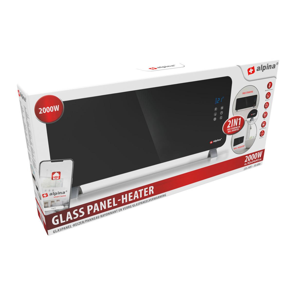 Infrarotstrahler Glass Panel Heater 230v 2000w - Schwarz, Basics, Glas (92/43/24cm)