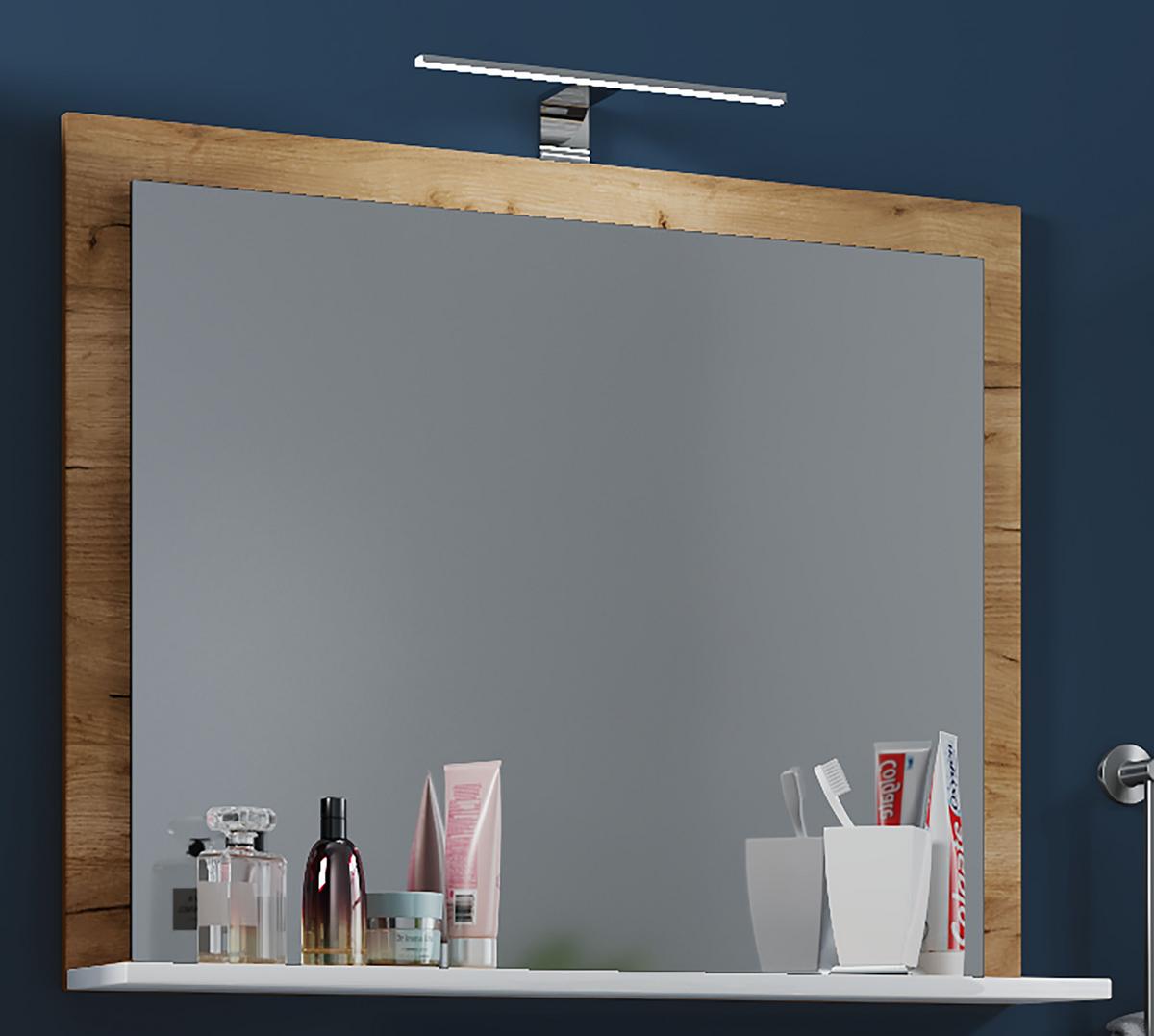 Badspiegel Vcb10 BxH: 60x65 cm mit Ablage Weiß - Eichefarben/Weiß, Basics, Holzwerkstoff (60/65/16,6cm) - MID.YOU