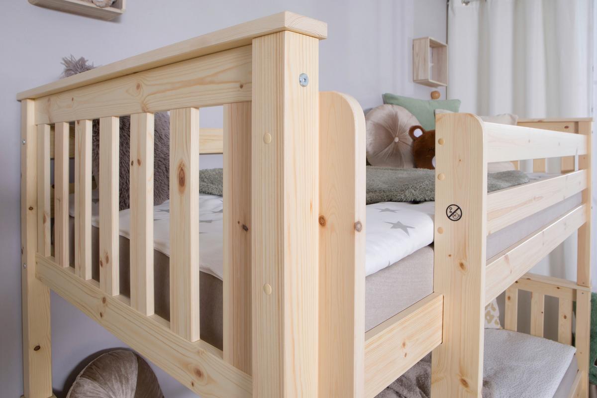 Etagenbett Sammy Kiefer Massiv 90 cm mit Bettkasten + Leiter - Naturfarben, MODERN, Holz (90/200cm) - MID.YOU