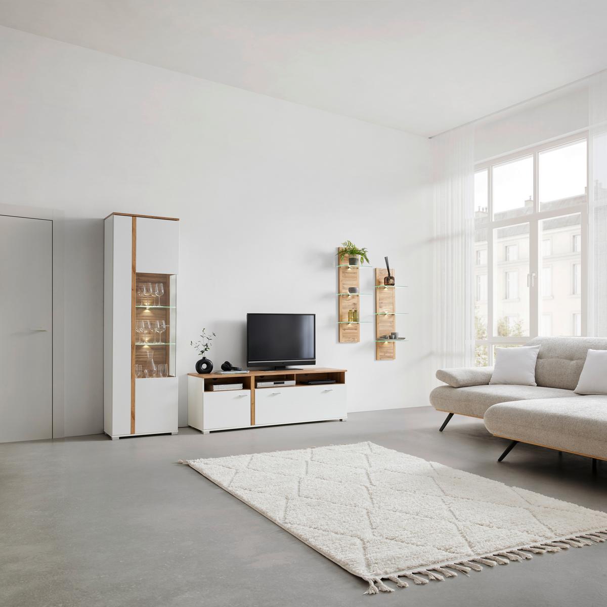 REGÁLOVÝ DÍL ALAMO - barvy dubu, Moderní, kompozitní dřevo/sklo (38/110/19cm) - Mömax