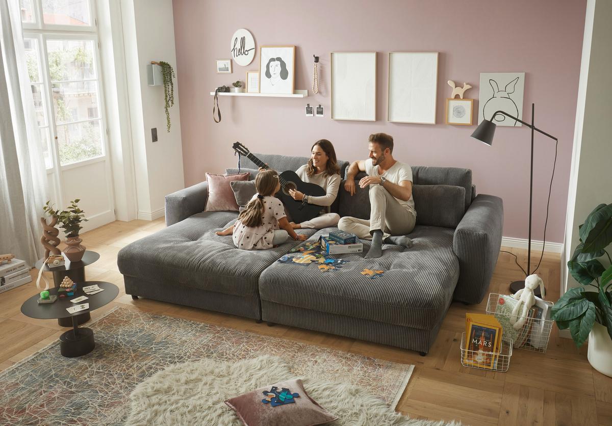 Mega pohovka LOVESEAT antracit - černá/antracitová, Konvenční, kompozitní dřevo/textil (292/90/194cm) - MID.YOU