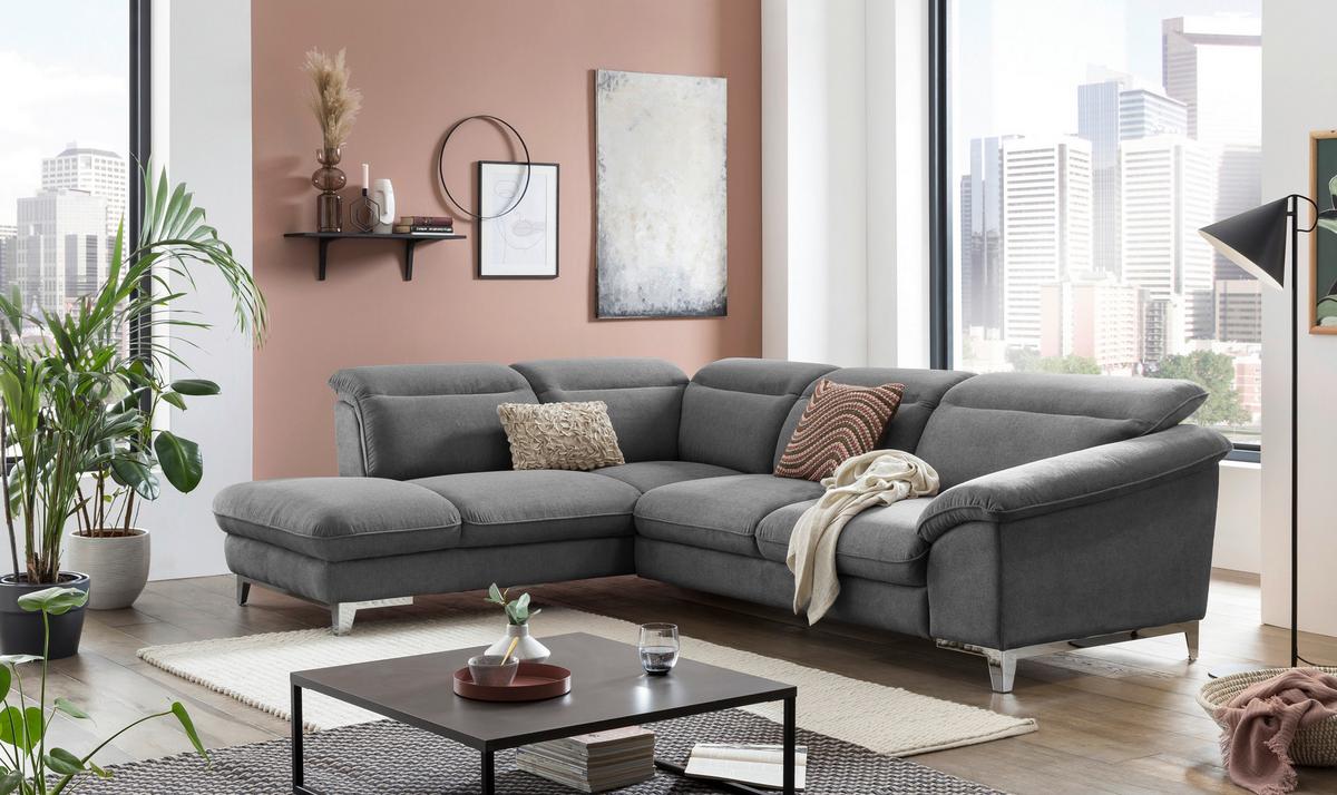 Ecksofa Mit Schlaffunktion Teresa Dunkelgrau 232x293 Cm - Chromfarben/Dunkelgrau, Design, Textil (232/293cm) - Livetastic