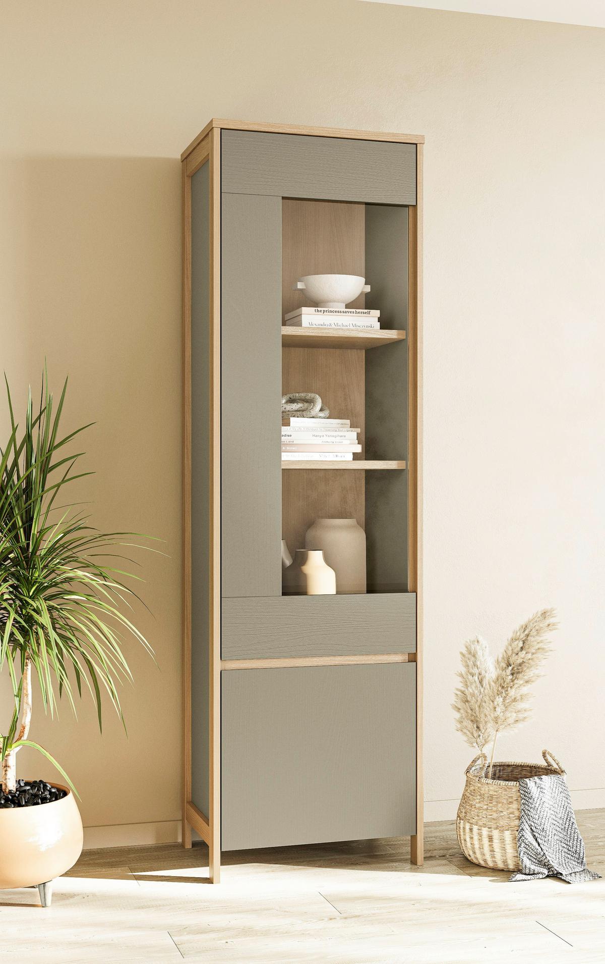 Vitrine Stranda Eukalyptus/Holzfarben B: 58cm - Eichefarben/Eukalyptusholzfarben, Design, Holzwerkstoff (58/195/39cm) - MID.YOU