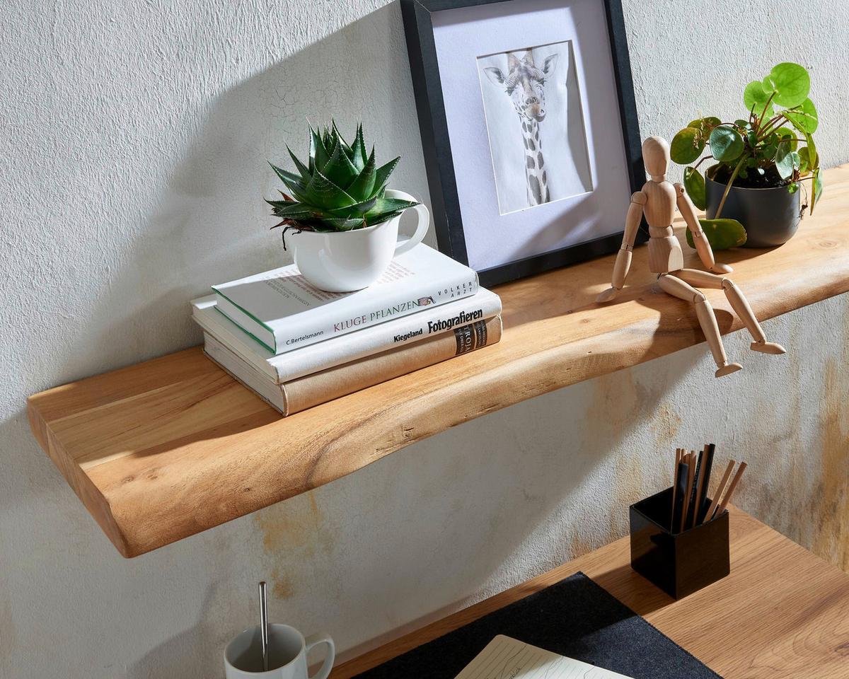 Nástenná polica z masívneho dreva š: 100cm - farba akácie, Modern, drevo (100/4/26cm) - MID.YOU