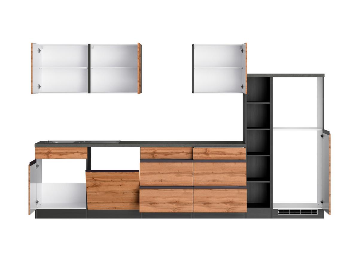 Küchenzeile Turin ohne Geräte B: 330 cm Graphit/Eiche Dekor - Eiche Wotan/Graphitfarben, Design, Holzwerkstoff (330cm) - Held