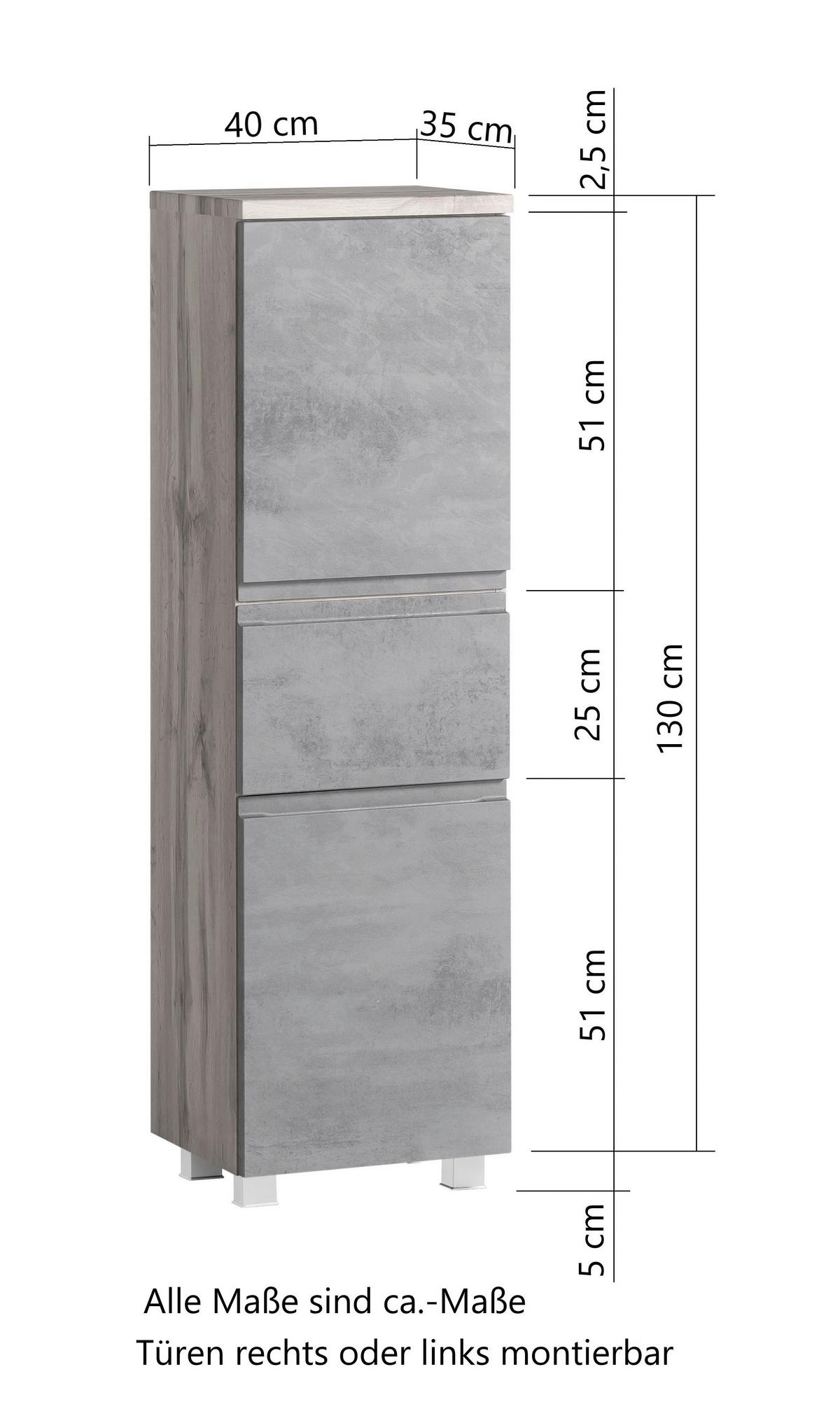 Midischrank Varese B: 40 Cm Hellgrau/eiche Wotan - Eiche Wotan/Hellgrau, MODERN, Holzwerkstoff (40/130/35cm) - Held