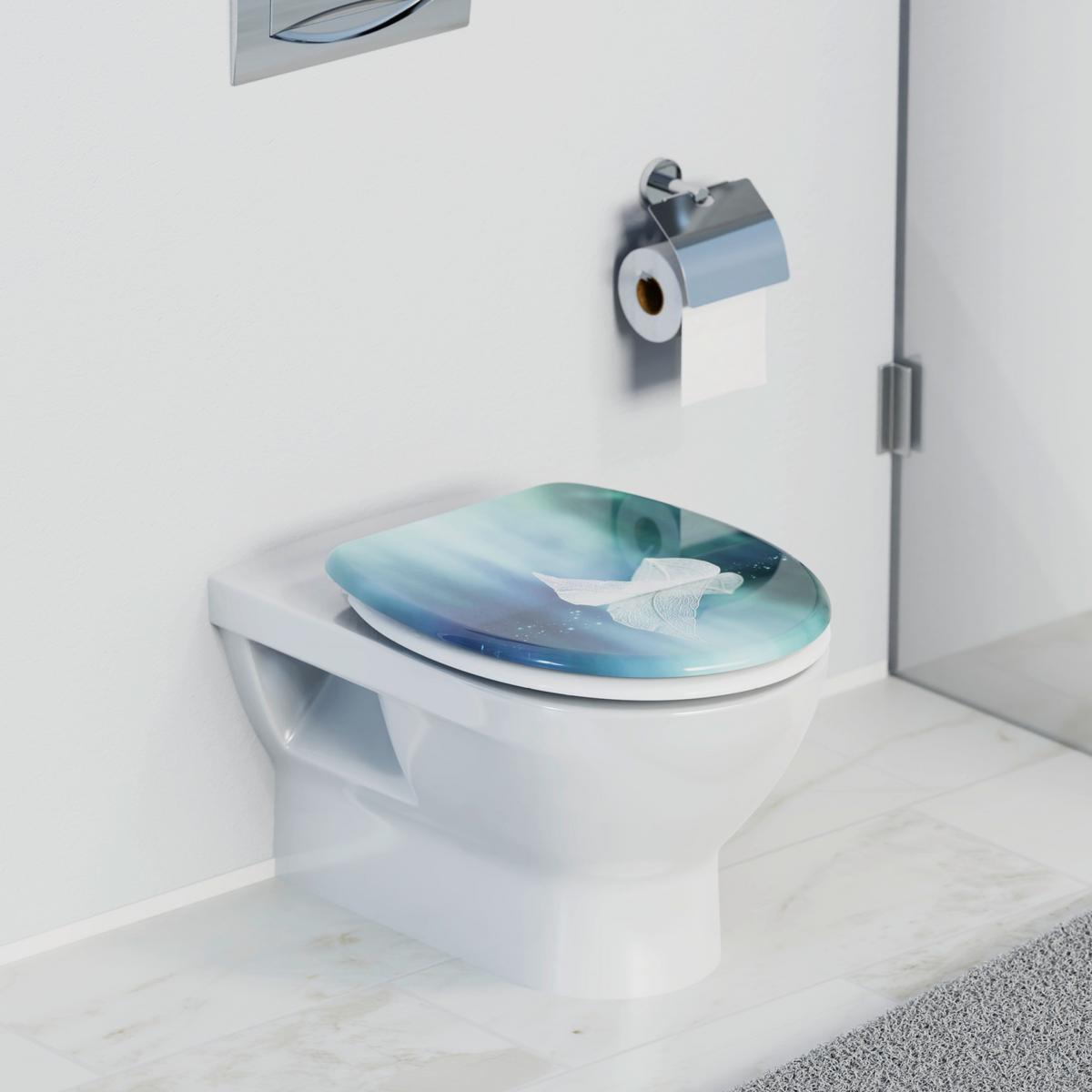 WC-Sitz blau mit Absenkautomatik, B: 37,5cm - Blau, KONVENTIONELL, Kunststoff (37,5/45,0/2,5cm)
