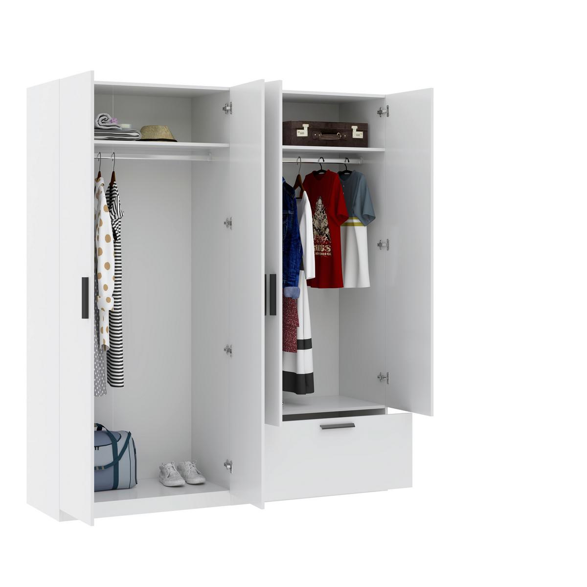 Šatníková skriňa Milos MILOS 4T1S - čierna/biela, Modern, kompozitné drevo/plast (180/210/52cm)