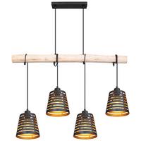 Hängeleuchte Ablona H: 120 Cm 4-Flammig - Goldfarben/Schwarz, Natur, Holz/Metall (85/17/120cm) - Globo