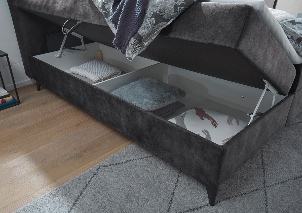 Boxbett Mit Topper+bettkasten 180x200 Cm Melrose - Anthrazit/Schwarz, MODERN, Holzwerkstoff/Textil (180/200cm) - MID.YOU