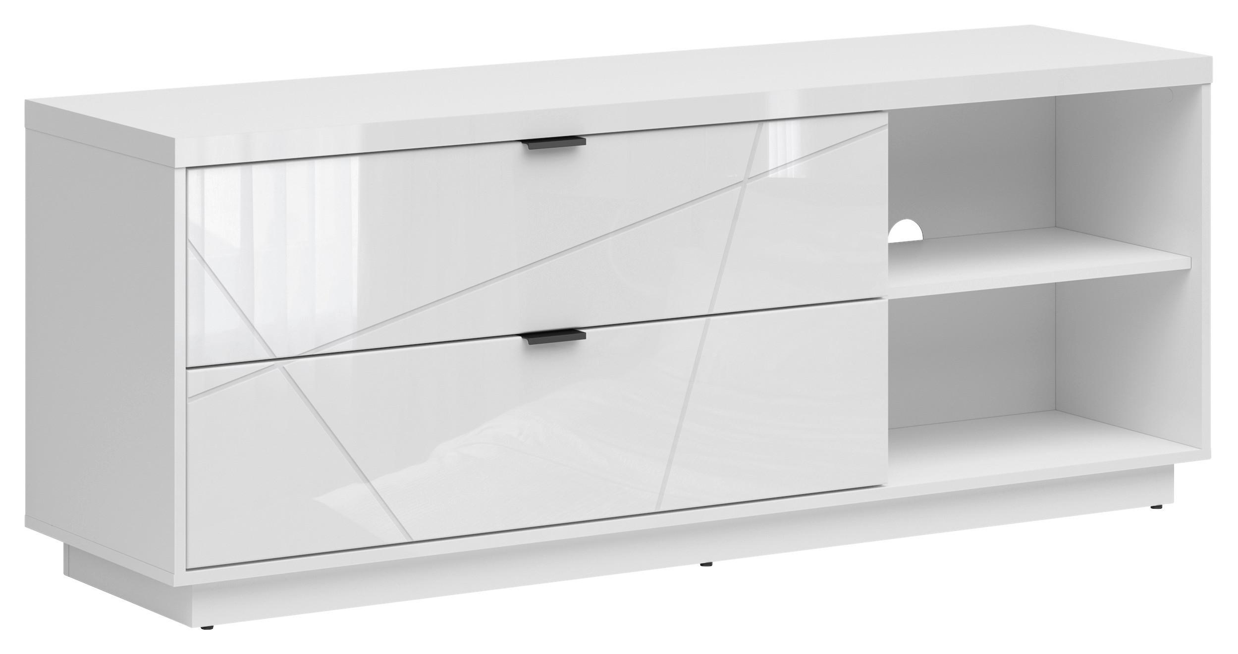 Lowboard Forn TV Stand - Weiß Hochglanz/Schwarz, Design, Holzwerkstoff (156/61/42,5cm)