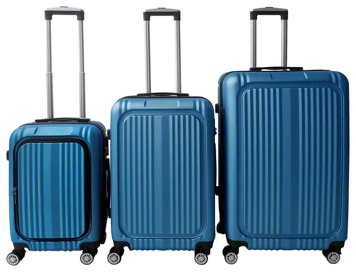 Reisekoffer Set 3-tlg Verona 4 Rollen Hartschale - Blau, Design, Kunststoff/Textil - Luca Bessoni