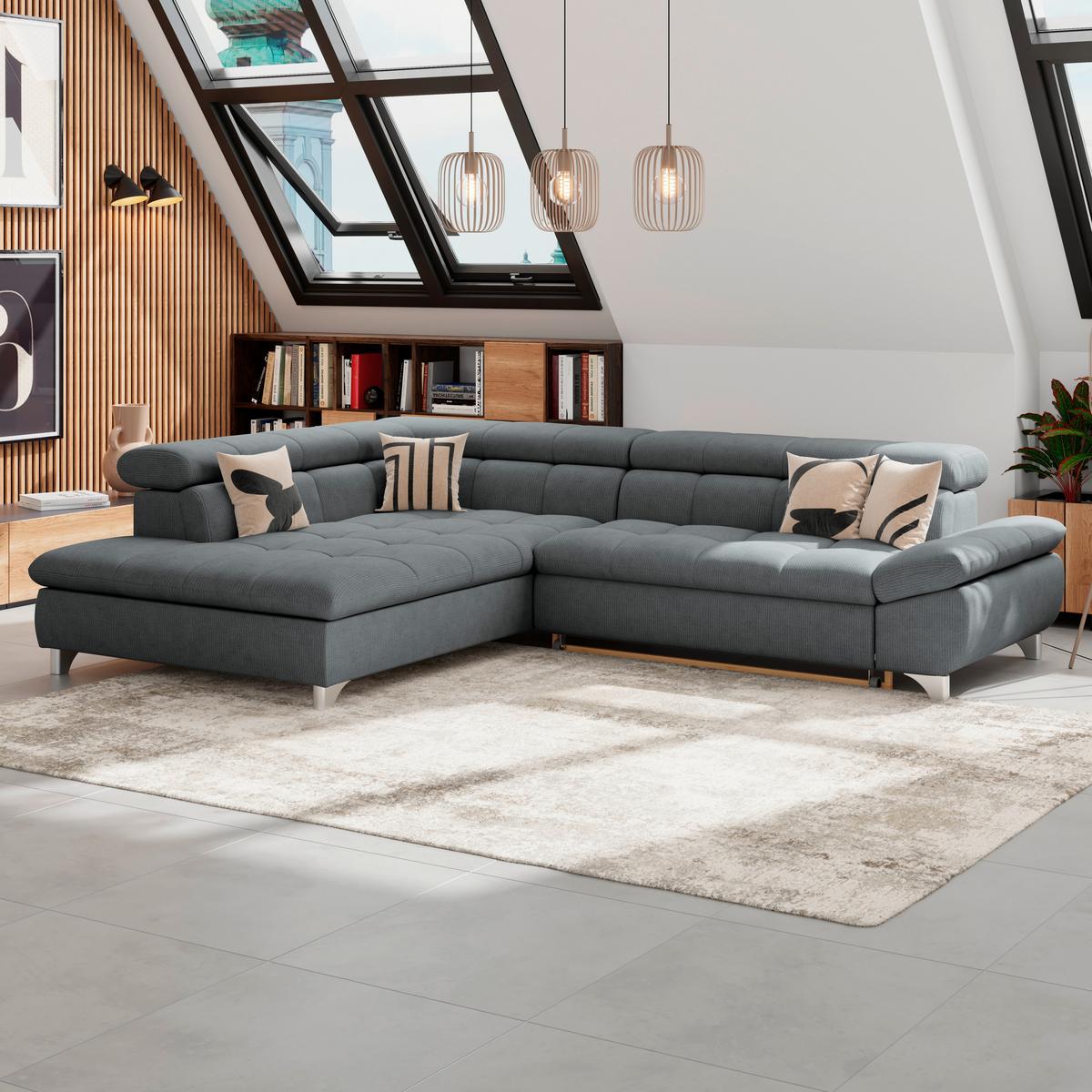 Ecksofa Gemini Grapfhitfarben, B: 234cm - Chromfarben/Graphitfarben, KONVENTIONELL, Textil (234/312cm)