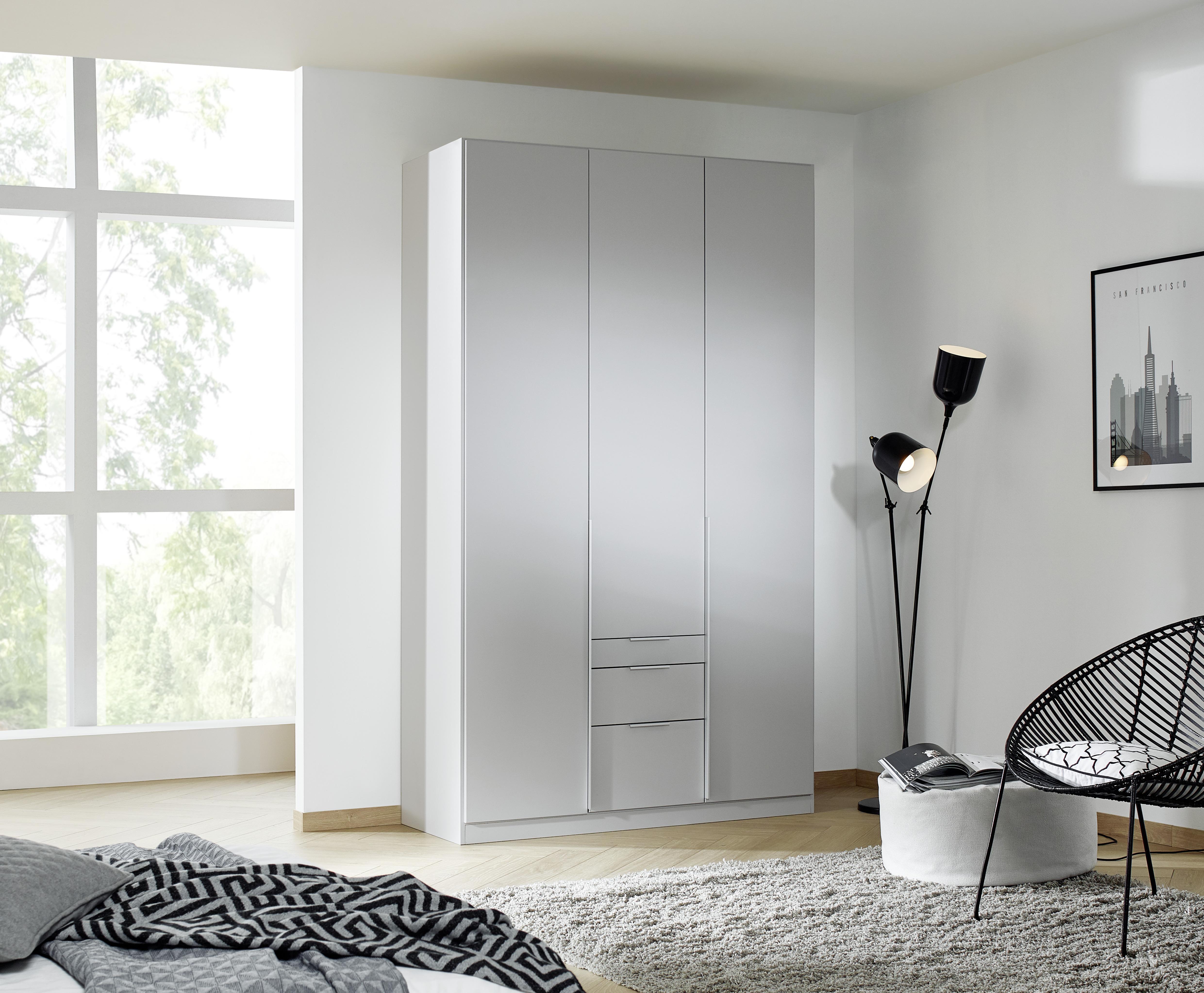 Drehtürenschrank mit Laden 136 cm Alabama, Seidengrau - Hellgrau, MODERN, Holzwerkstoff (136/229/54cm)