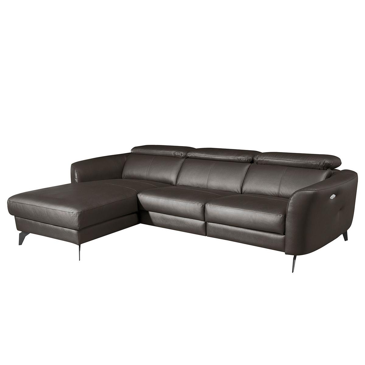 Ecksofa Berne Dunkelbraun S: 183x261 Cm - Dunkelbraun/Schwarz, Design, Leder/Textil (183/261cm) - Livetastic