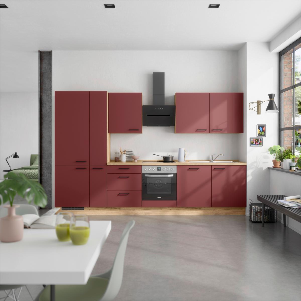 Küchenleerblock Easytouch High-Line, H11 Links - Eichefarben/Rot, MODERN, Holzwerkstoff (330cm) - Nobilia