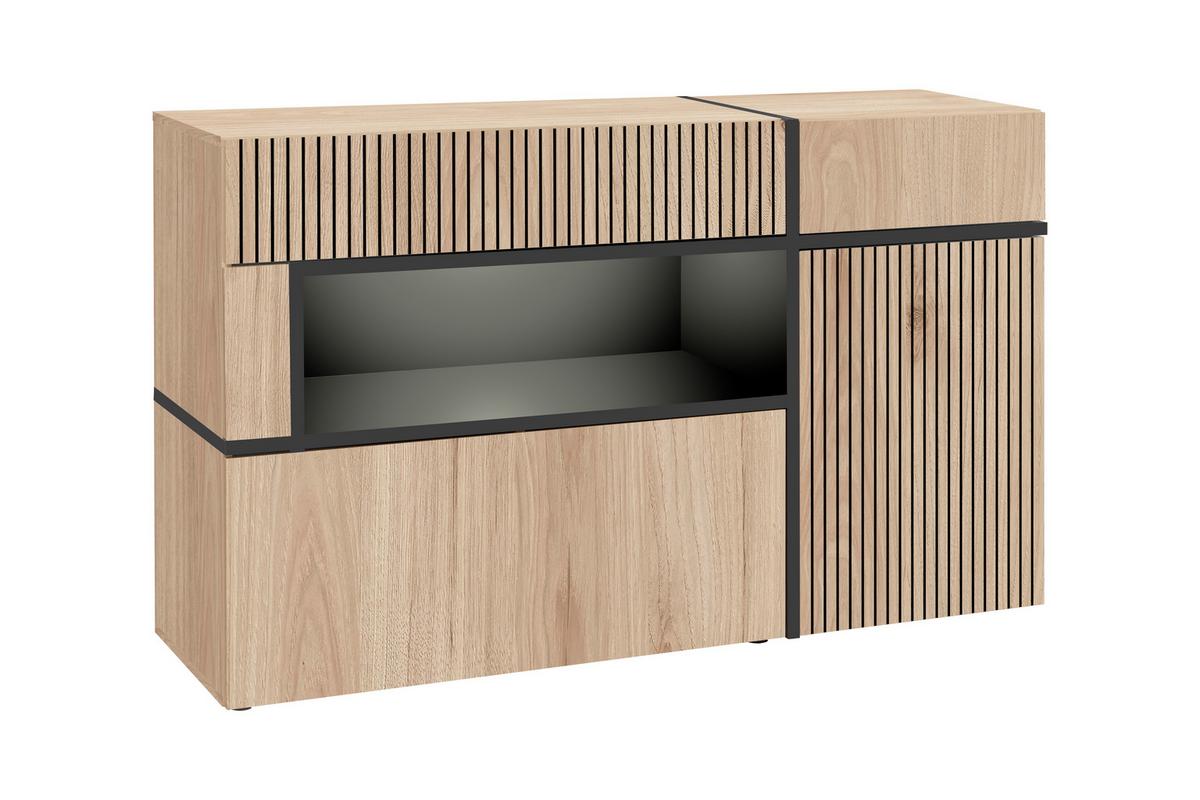 Široká komoda CROSS čierna/hikória - čierna/hikória, Modern, kompozitné drevo/plast (150/90/45cm) - Premium Living