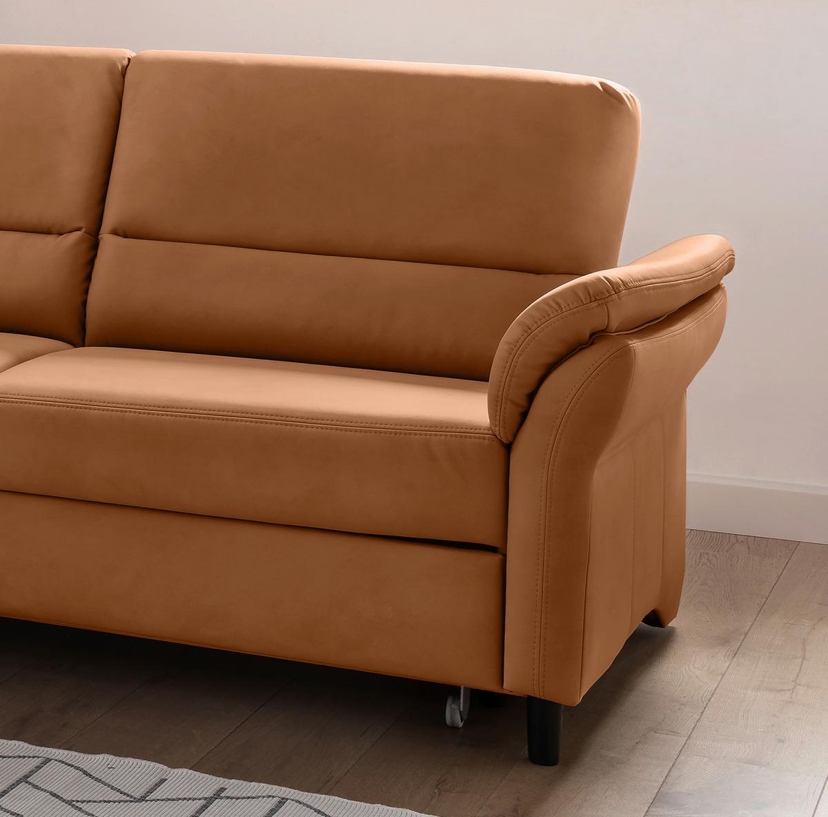 Ecksofa Cavoli, Cognac S: 176x279 cm - Cognac/Schwarz, MODERN, Textil (176/279cm) - Livetastic