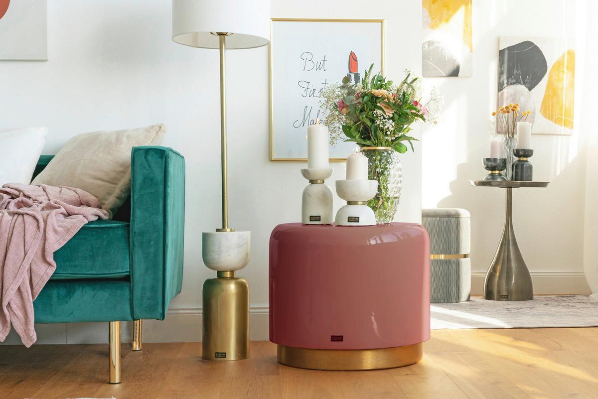 Hocker Artisse 250 Rosa/Goldfarben D: 51,5 cm - Goldfarben/Rosa, Design, Metall (51,5/43cm) - Kayoom