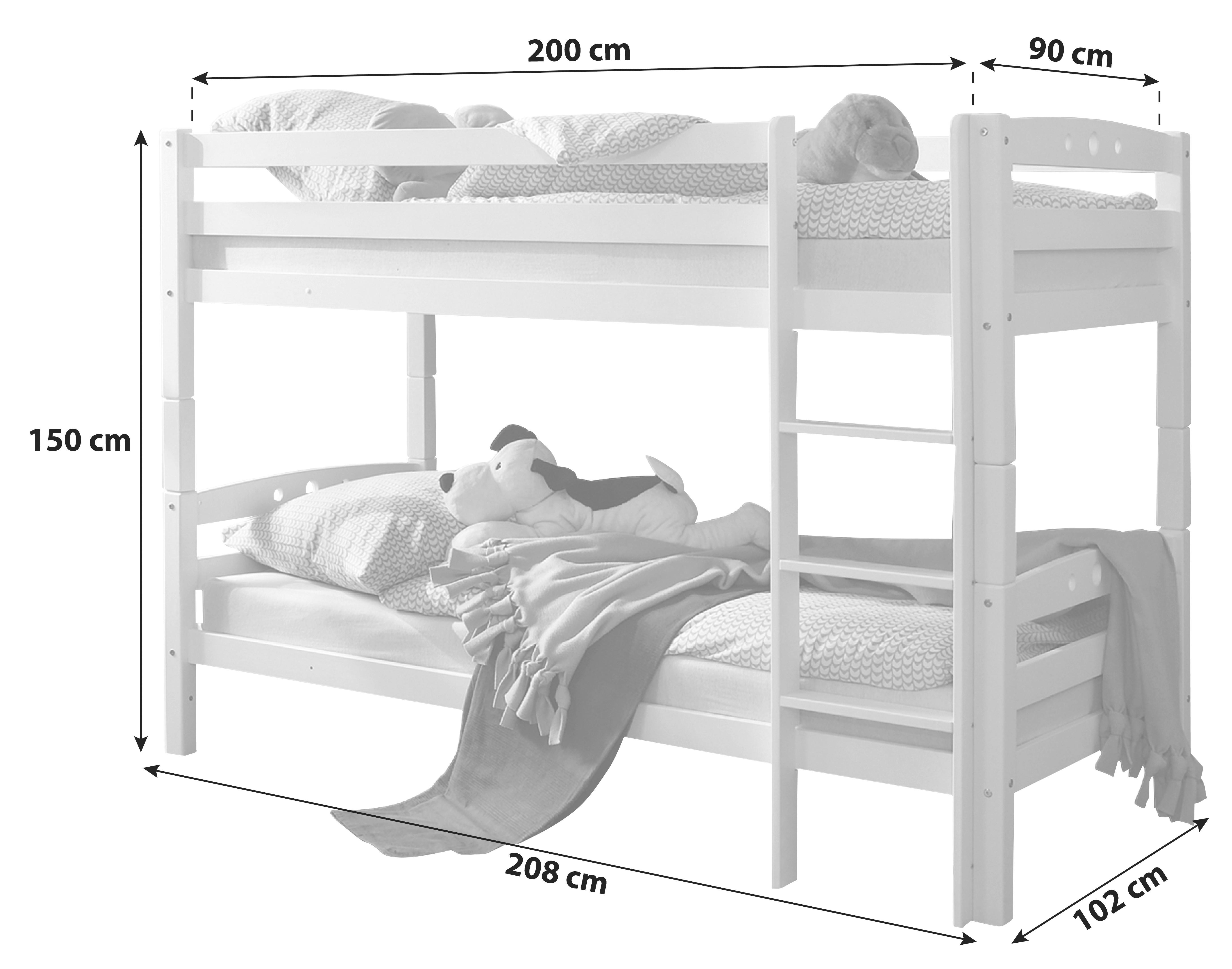 Etagenbett Lupo Weiß Buche Massiv 90 Cm M. Leiter - Weiß, Basics, Holz (90/200cm) - MID.YOU