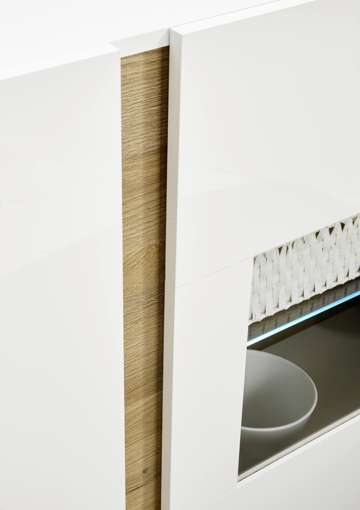 Wohnwand Clair Weiß/Eichefarben B: 315cm - Eichefarben/Weiß, Design, Glas/Holzwerkstoff (315/194/40cm) - MID.YOU