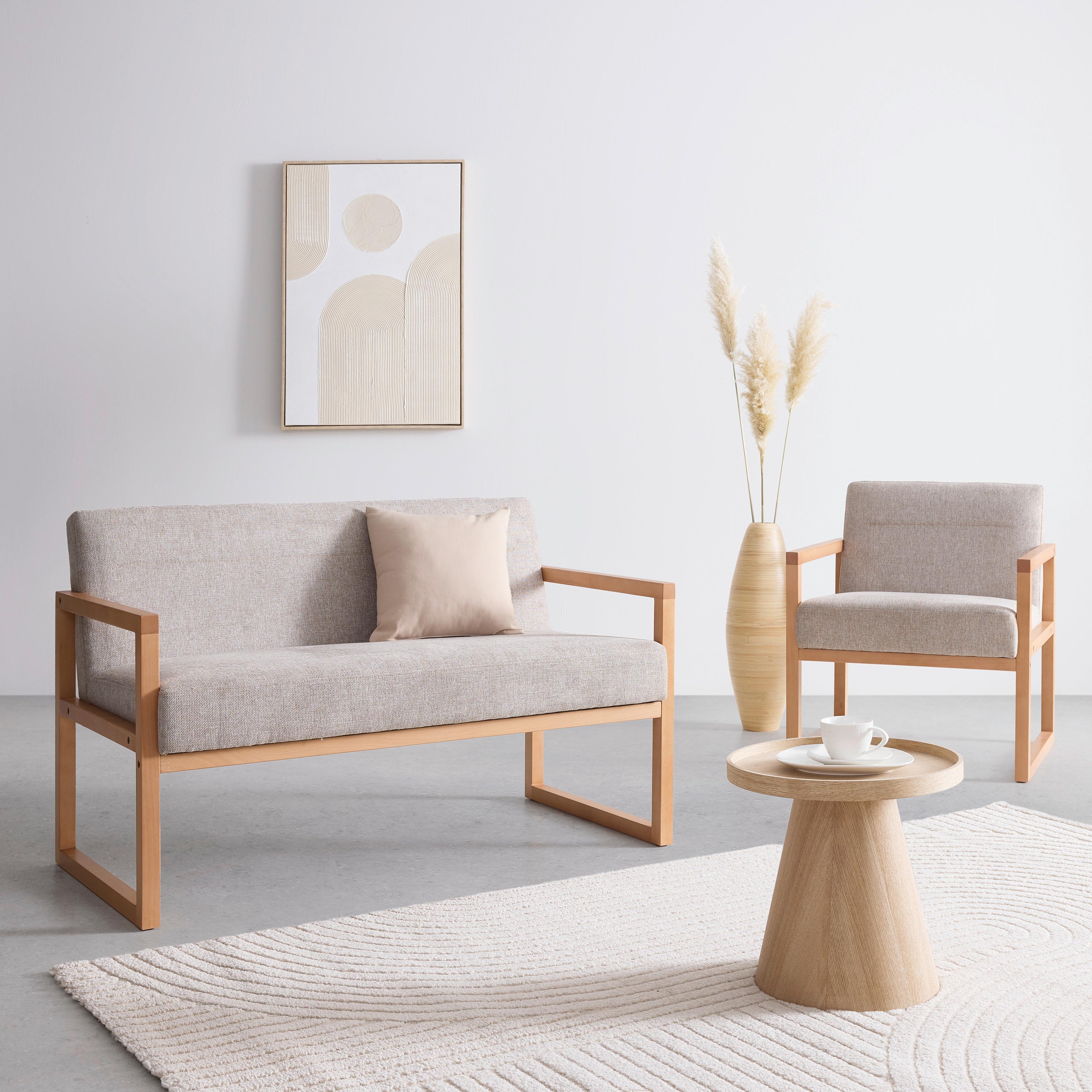 Dvojmístná pohovka MALMÖ, svetlě šedá, bukový masiv - světle šedá/přírodní barvy, Moderní, dřevo/textil (120/75/69cm) - Mömax