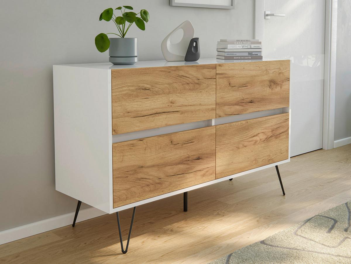 Sideboard Posseik Industrial Weiß/eichefarben B: 119 Cm - Eichefarben/Schwarz, Design, Holzwerkstoff (119/75/42cm) - P & B