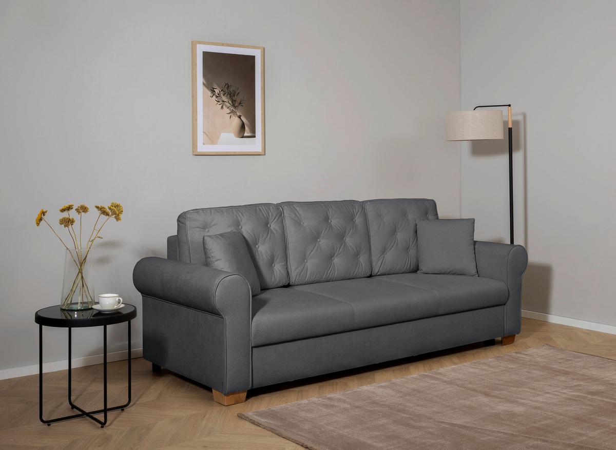 Schlafsofa Arles, Dunkelgrau 120 B: 240cm - Dunkelgrau/Buchefarben, Design, Textil (240/94/98cm) - MID.YOU