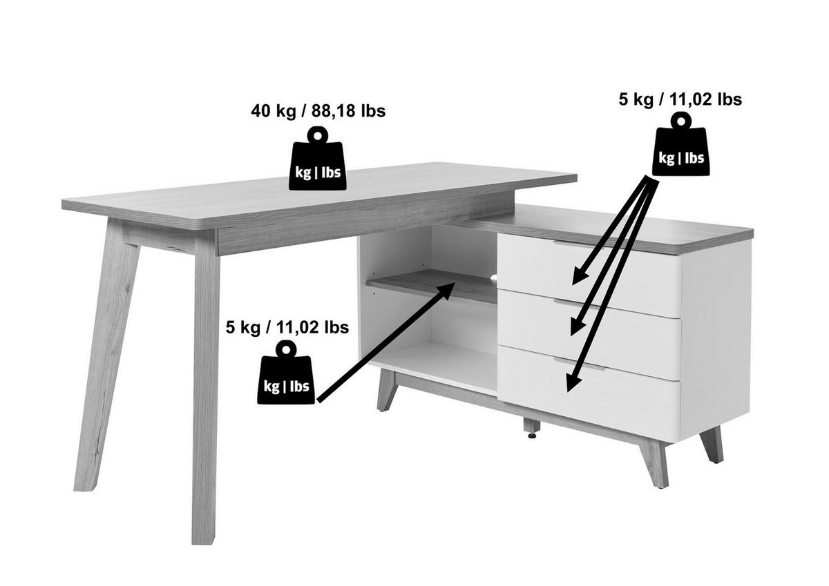 Eckschreibtisch Libre D 240 E - Eichefarben/Weiß, KONVENTIONELL, Holzwerkstoff (140/118/76cm) - Livetastic
