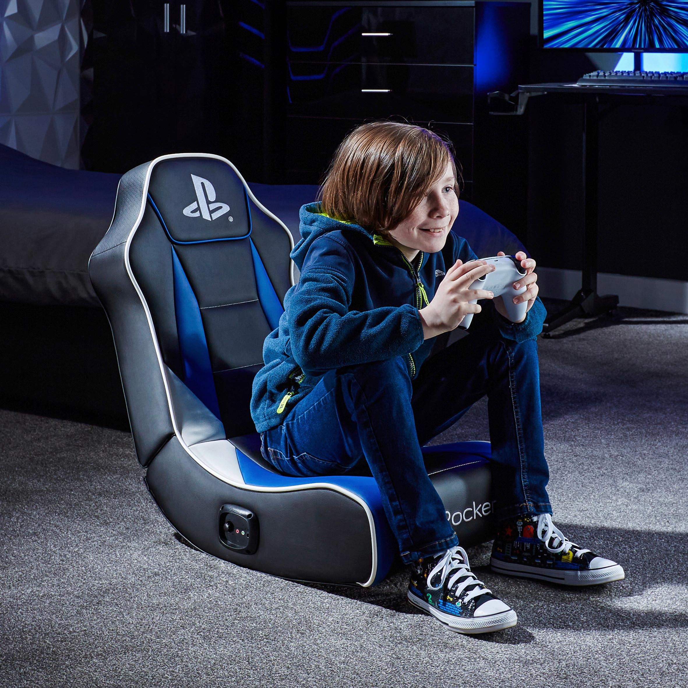 Gamingsessel Playstation Blau/Schwarz/Weiß B: 42 cm - Blau/Schwarz, MODERN, Leder/Holzwerkstoff (42/68/74cm) - X Rocker