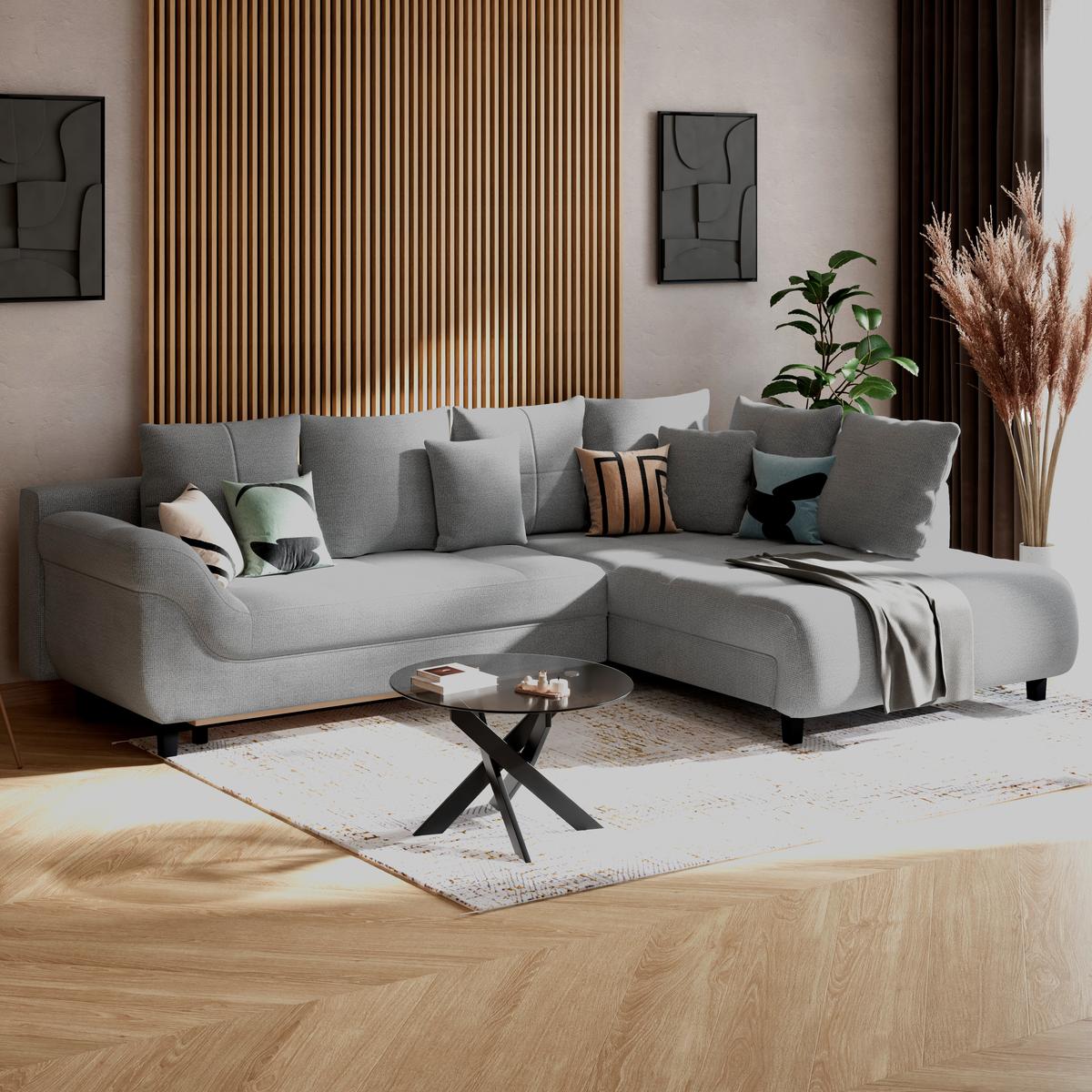 Ecksofa mit Schlaffunktion Mendoza New Chenille 309x197cm - Blaugrau/Schwarz, KONVENTIONELL, Textil (309/197cm) - Ondega