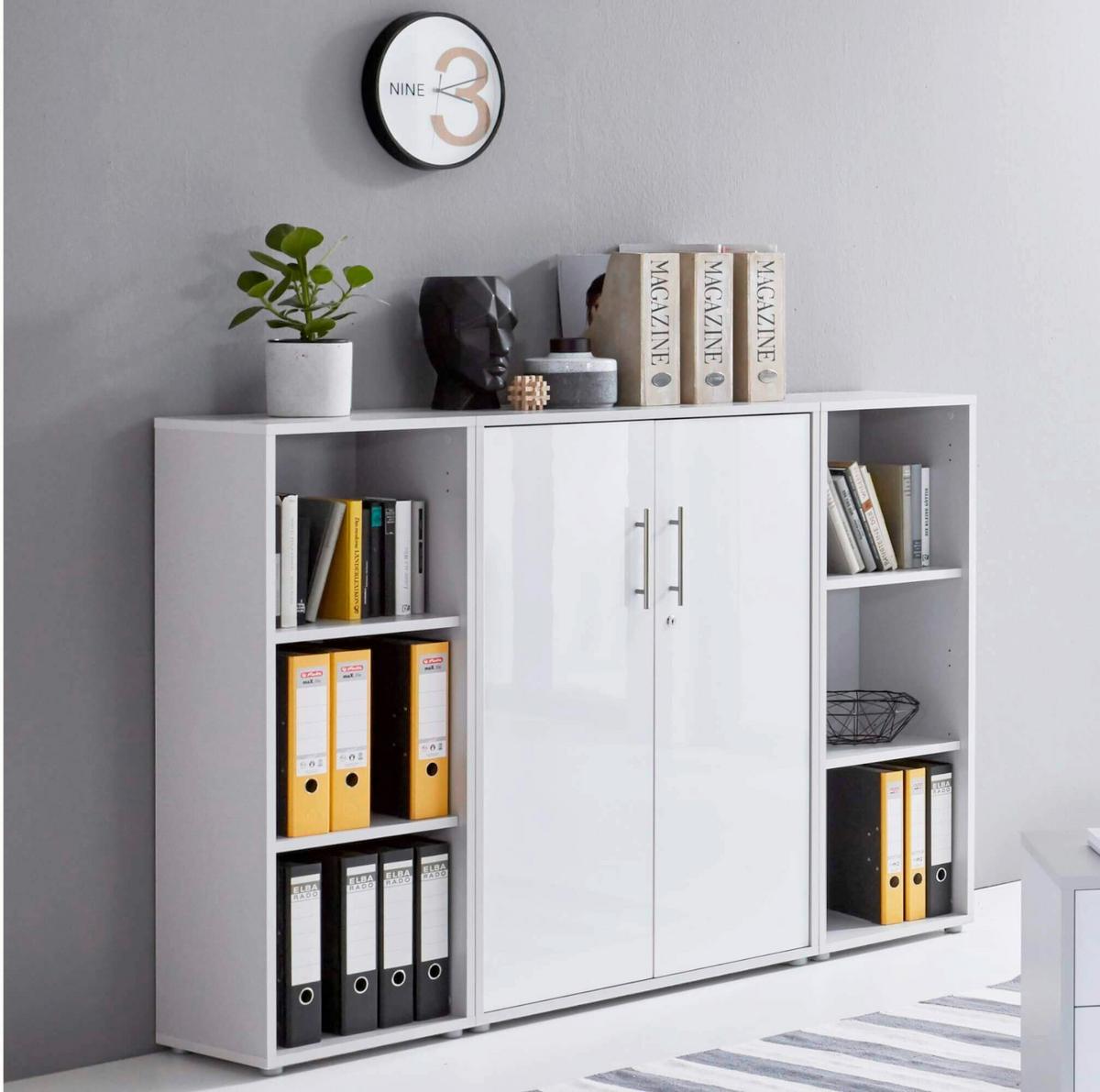 Büro Office Edition Grau/weiß Hochglanz - Weiß Hochglanz/Grau, MODERN, Holzwerkstoff/Metall - MID.YOU