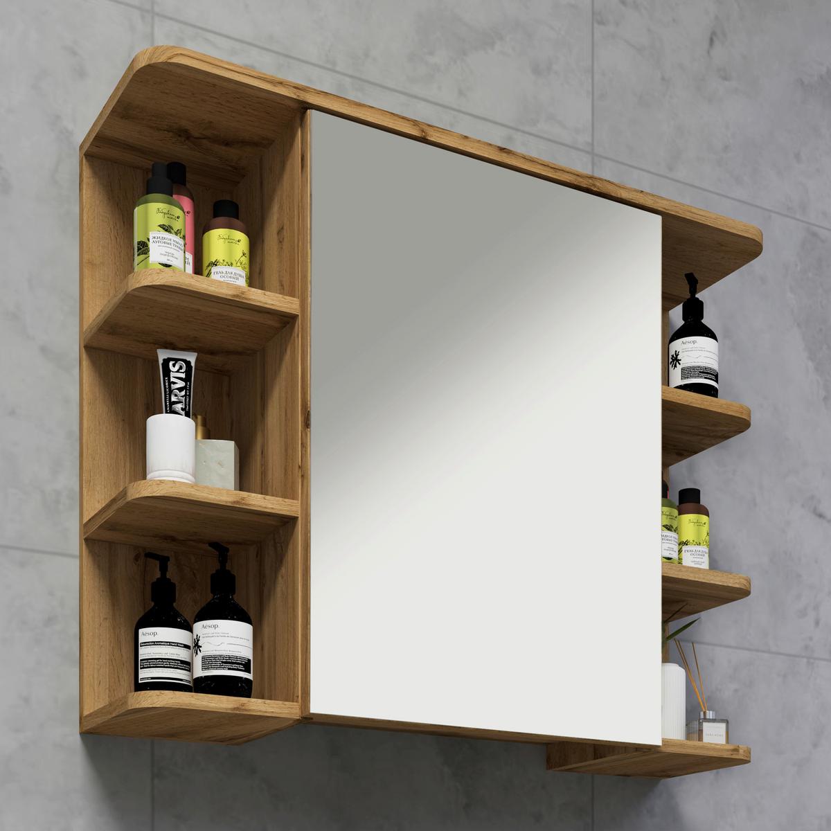 Spiegelschrank Nilosi - Honigeiche, MODERN, Glas/Holzwerkstoff (80/64/21cm) - MID.YOU