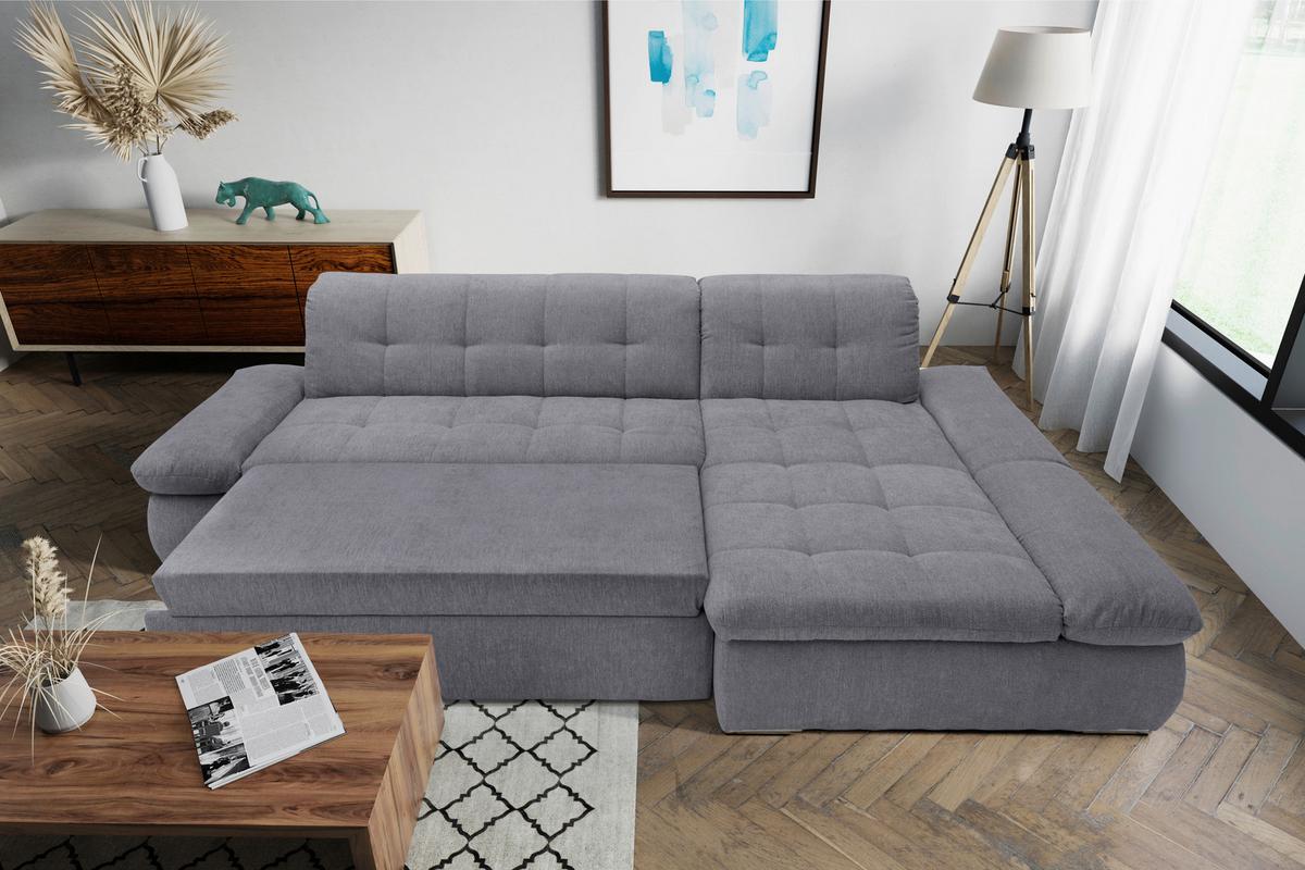 Ecksofa mit Schlaffunktion Moric Dunkelgrau Mikrofaser - Chromfarben/Dunkelgrau, KONVENTIONELL, Textil (300/172cm) - MID.YOU