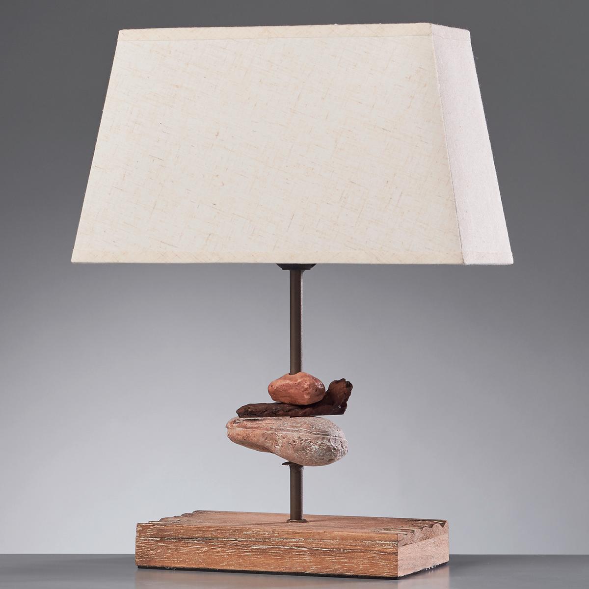 Tischleuchte 4848/l - Schwarz, Natur, Textil/Stein (27/10/39cm)