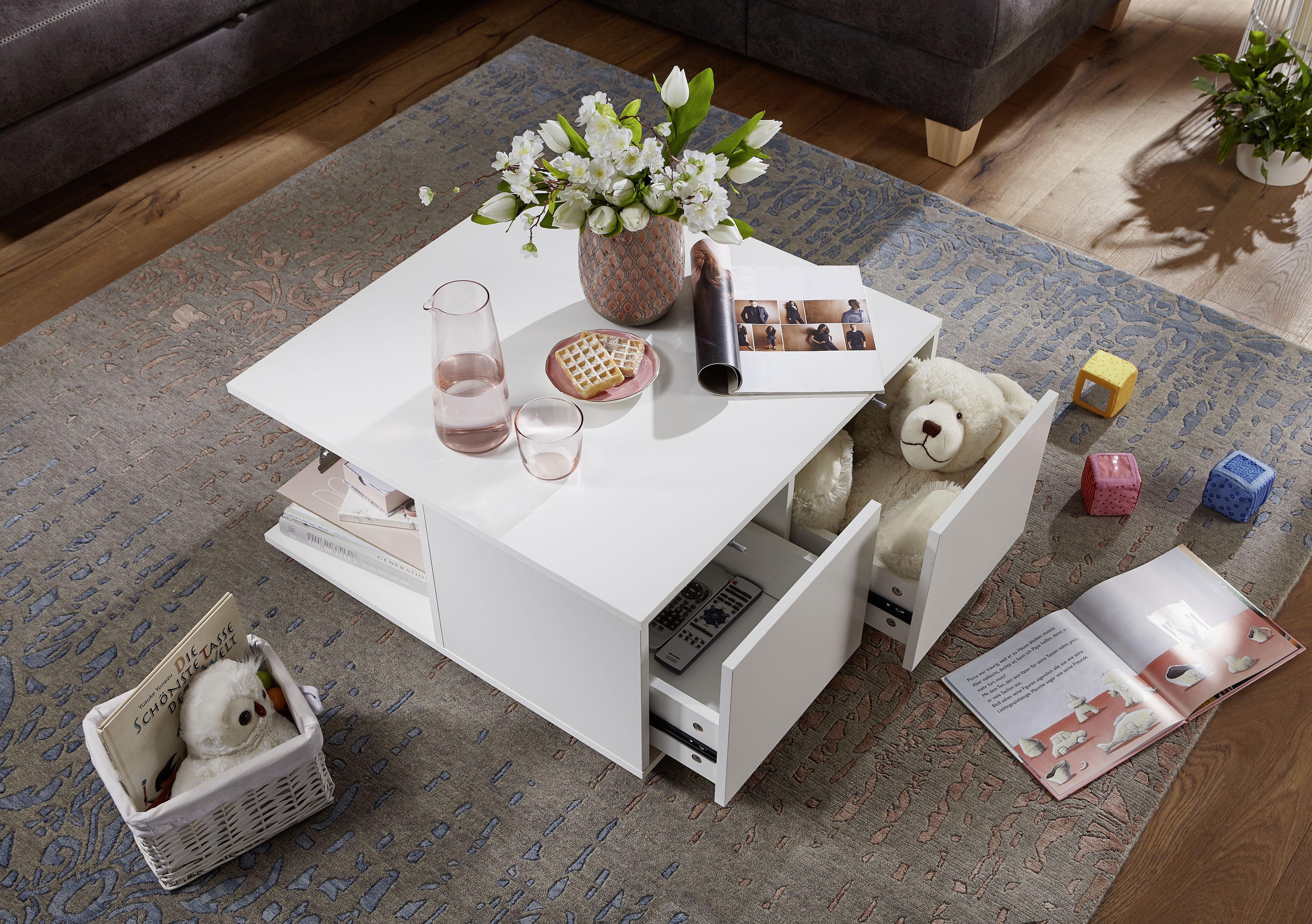 MID.YOU Couchtisch mit Laden +fächer Auf Rollen, Weiß