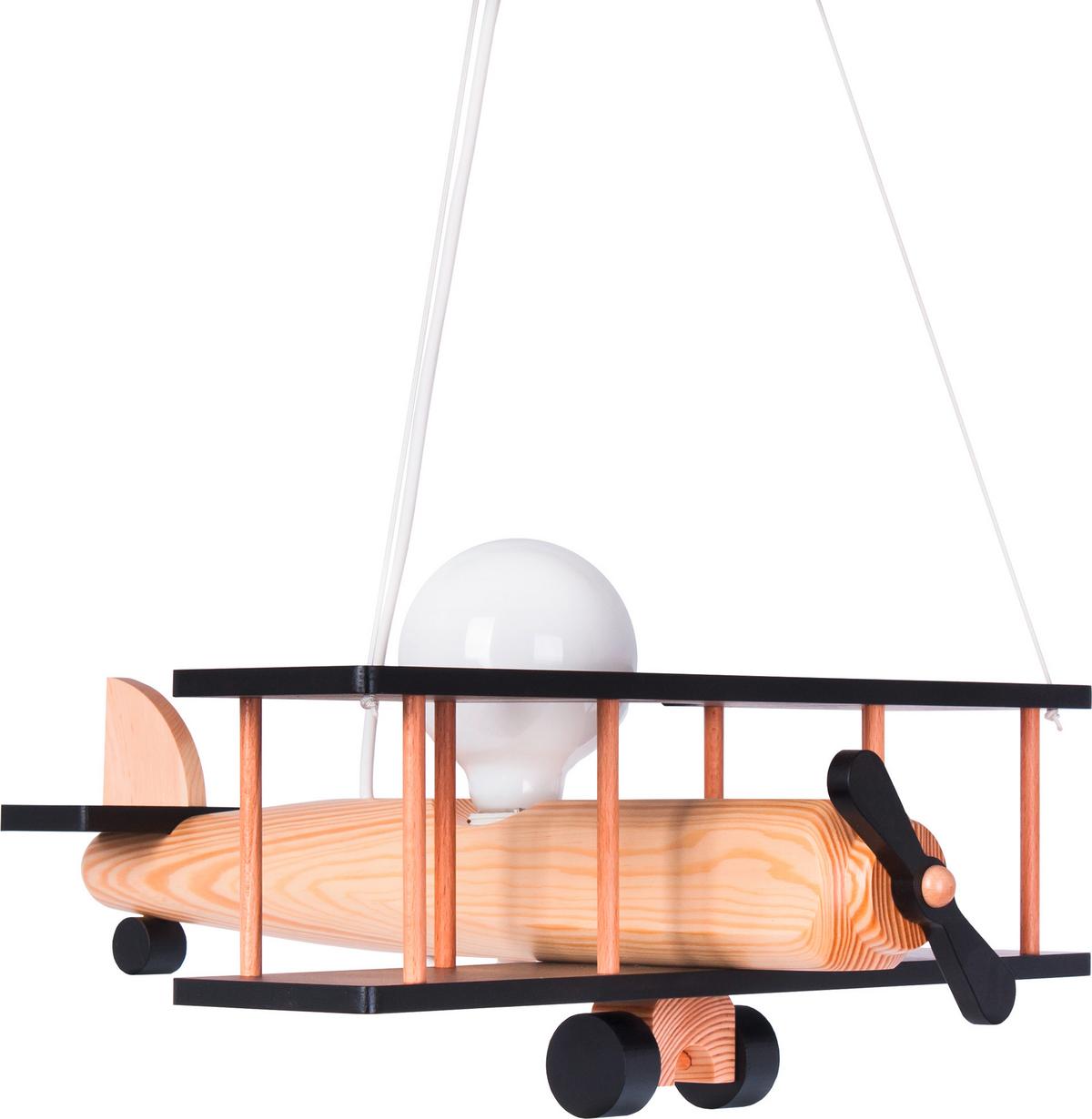 Kinderhängeleuchte Flugzeug H: 75 cm 1-Flammig - Schwarz/Naturfarben, KONVENTIONELL, Holz (42/45/75cm)