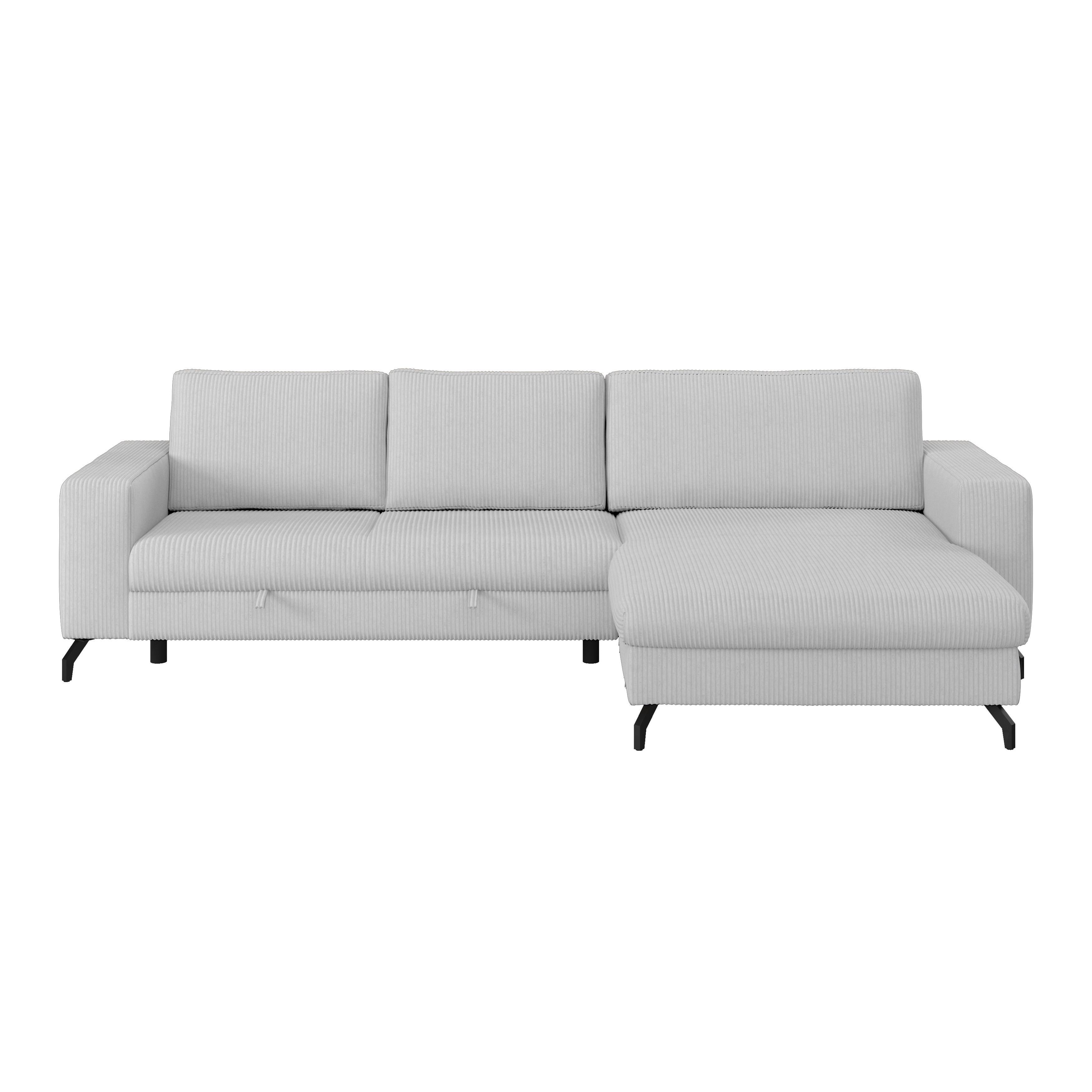 Ecksofa mit Bettkasten Cloud Hellgrau Cord 290x178 cm - Hellgrau, Trend, Textil (290/178cm)