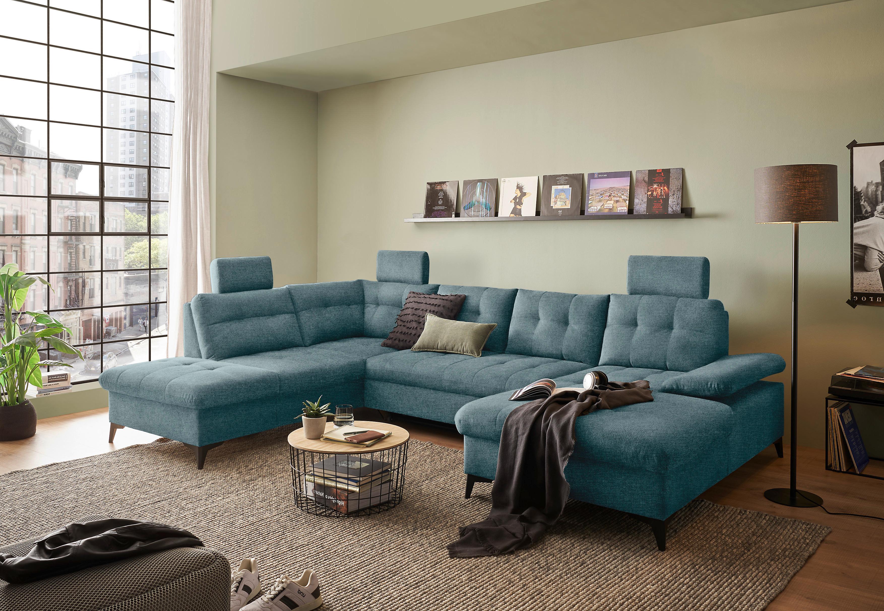 Wohnlandschaft Durban U Blau U: 218/324/170 cm - Blau/Schwarz, KONVENTIONELL, Textil (218/324/170cm) - MID.YOU