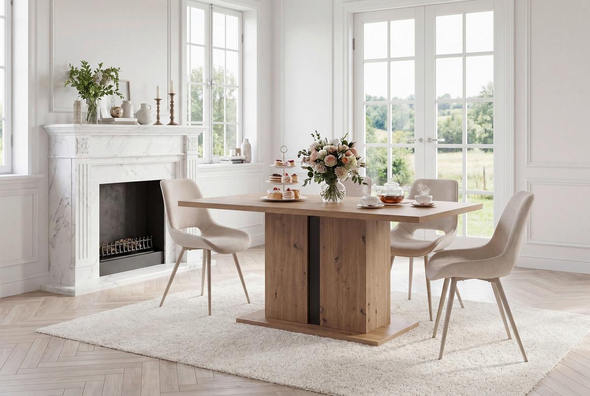 Esstisch Levi Eiche Artisan L 160 cm - Schwarz/Eiche Artisan, MODERN, Holzwerkstoff (160/90/76cm) - Livetastic
