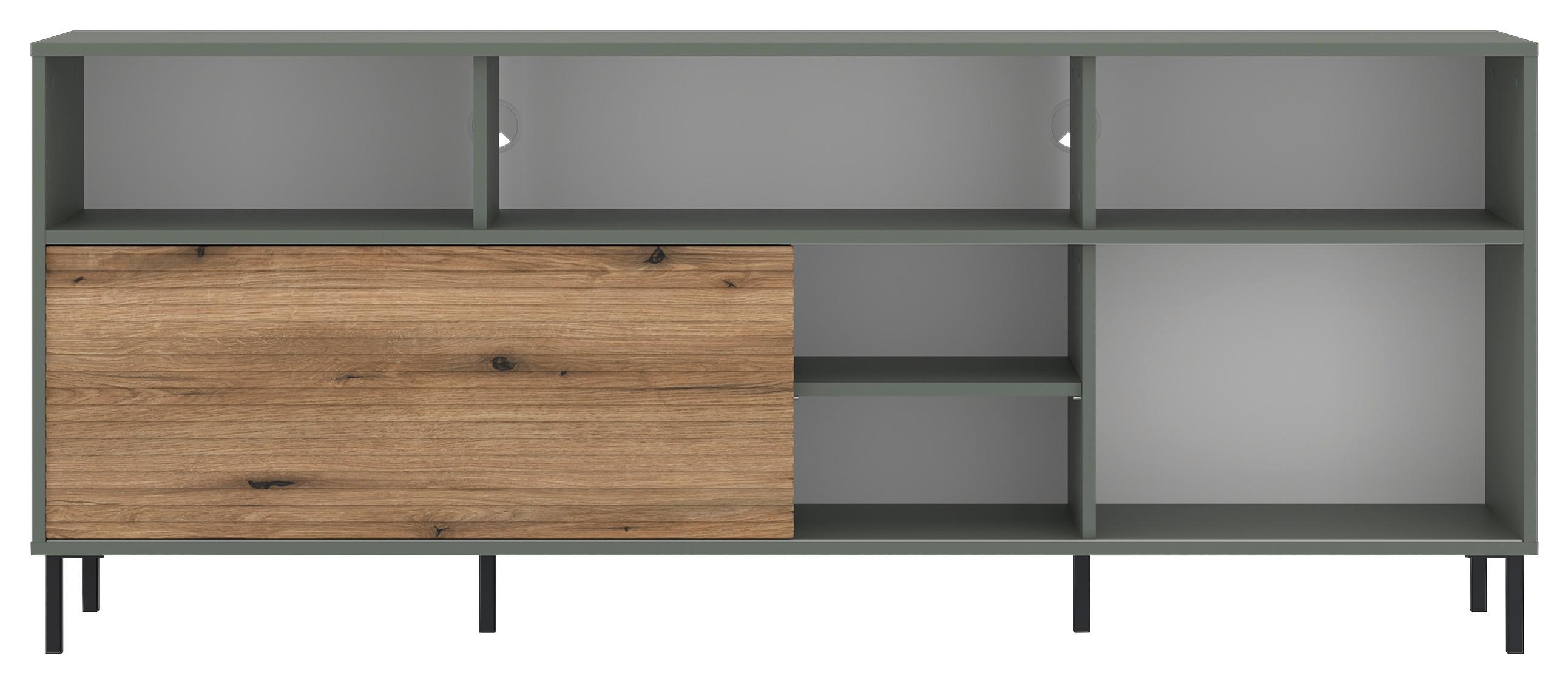 TV-Element Pozzi Graugrün/Eichefarben B: 180 cm - Eichefarben/Schwarz, Trend, Holzwerkstoff (180/73,2/40cm)
