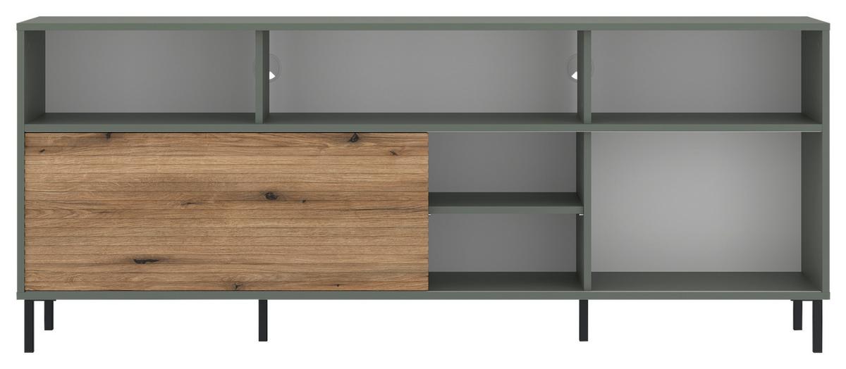 TV-Element Pozzi Graugrün/Eichefarben B: 180 cm - Eichefarben/Schwarz, Trend, Holzwerkstoff (180/73,2/40cm)