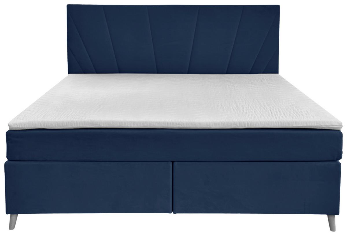 Boxbett Mit Topper Lucia 180x200 Cm Dunkelblau - Dunkelblau, Basics, Holzwerkstoff/Textil (180/200cm) - Livetastic