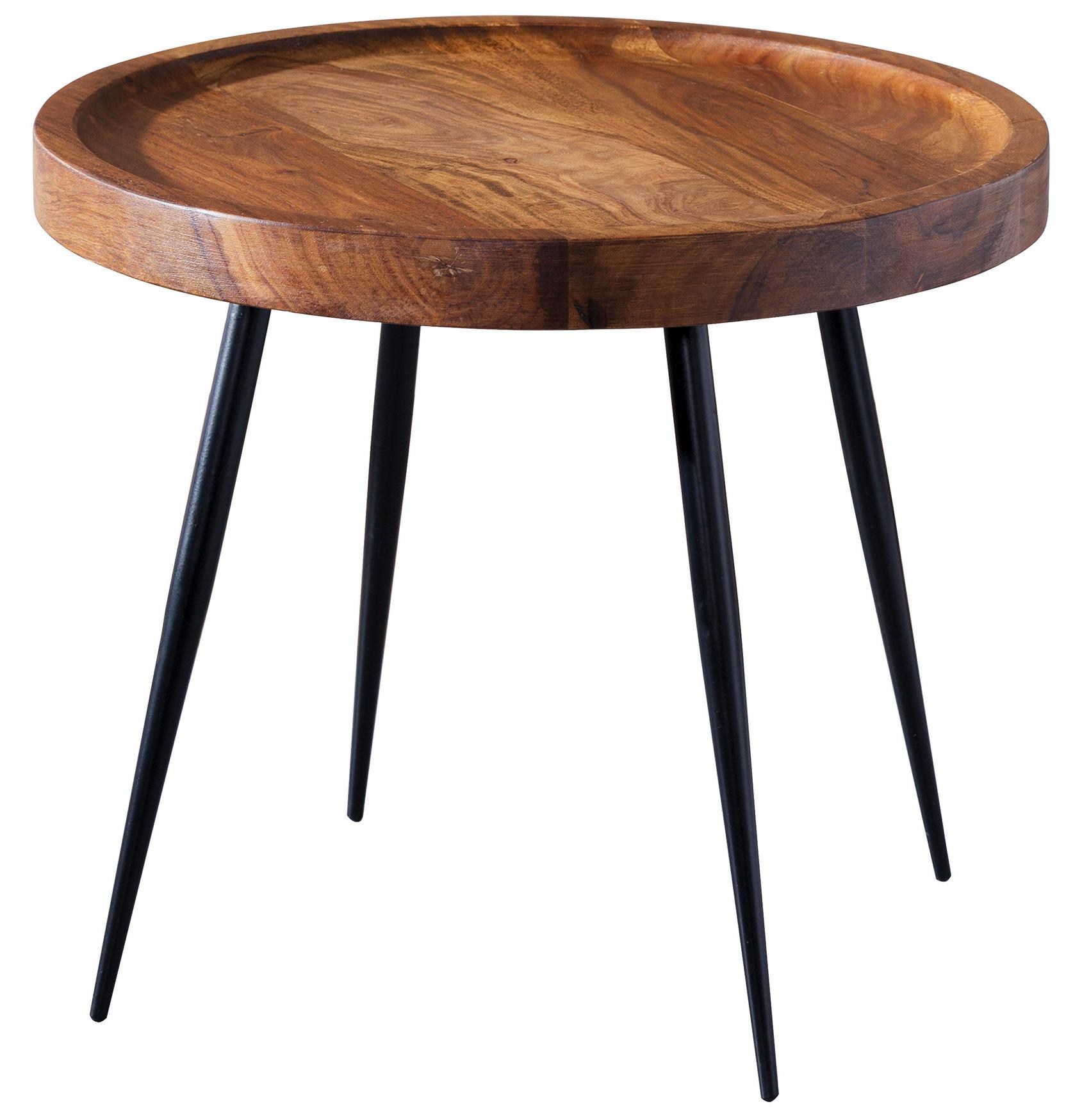 Príručný stolík Sheesham - čierna/farba indického palisandra, Design, kov/drevo (46/46/40cm) - MID.YOU