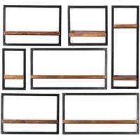 Wandregalset 7-tlg. Mangoholz B: 120cm - Schwarz/Naturfarben, Design, Holz/Metall (120/110/25cm) - MID.YOU