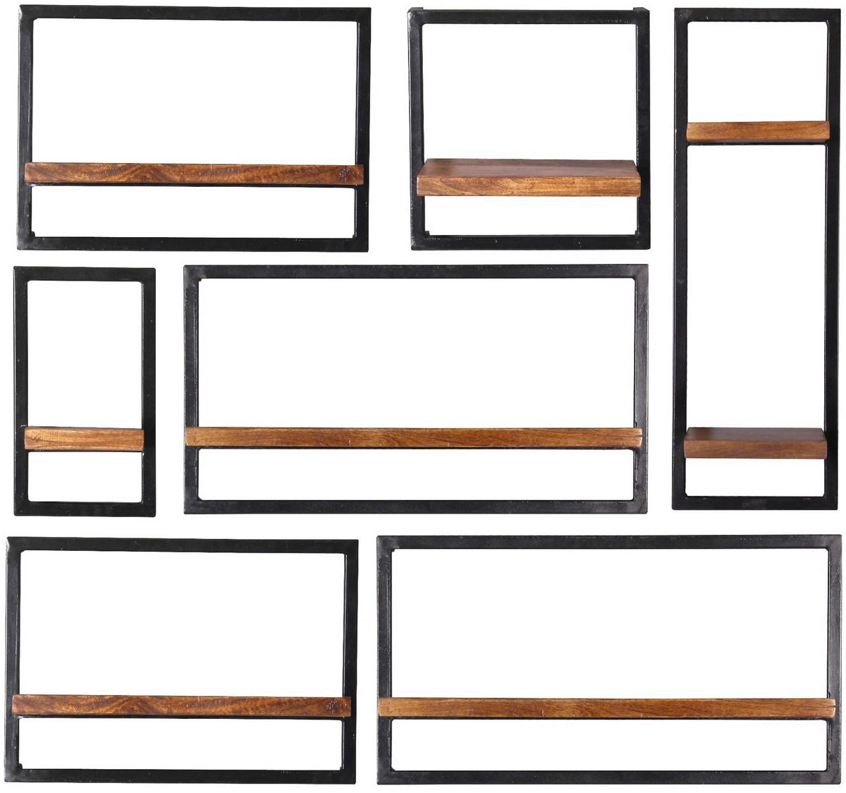 Wandregal Mangoholz/Schwarz B: 65cm - Schwarz/Naturfarben, Design, Holz/Metall (65/35/25cm) - MID.YOU