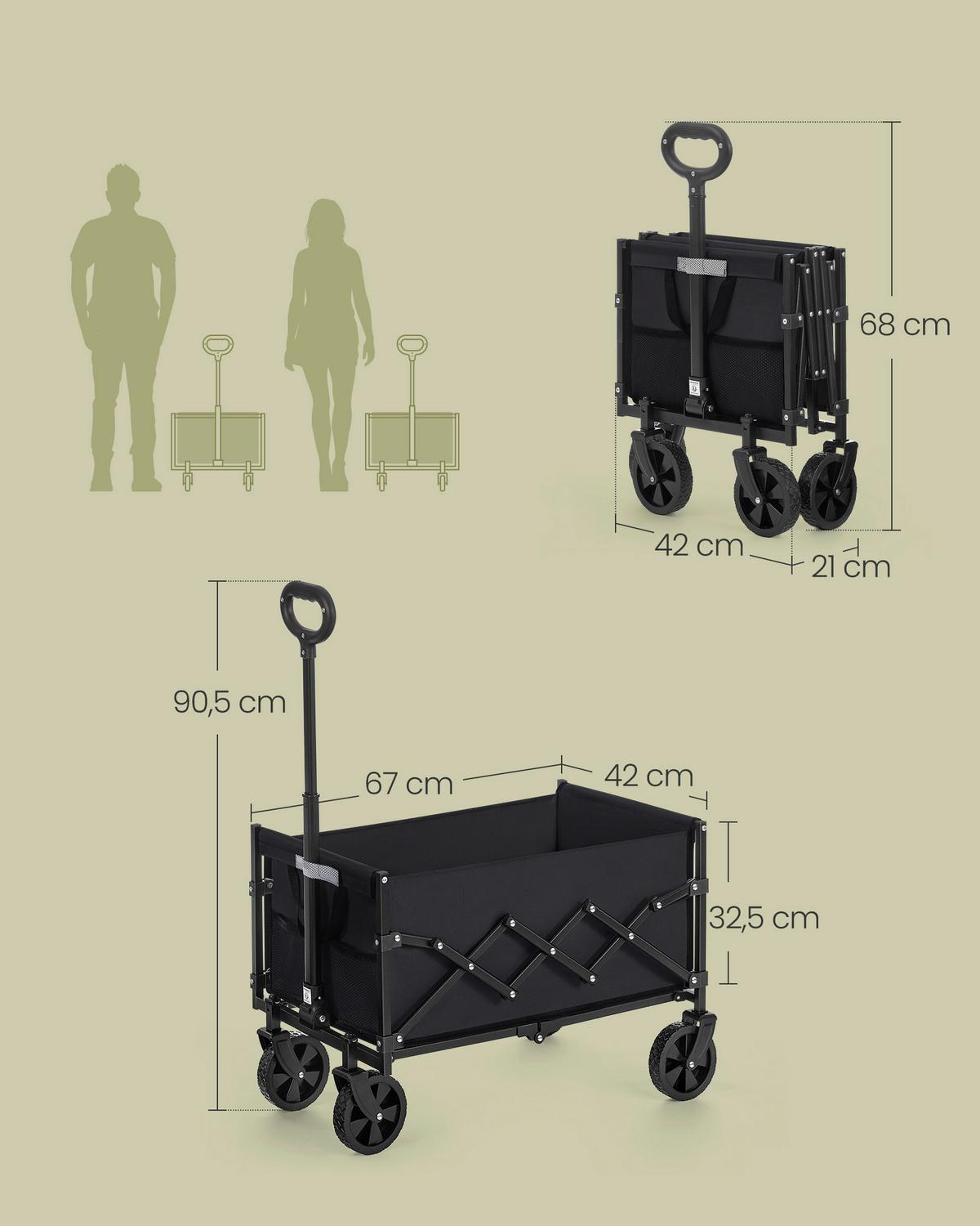 Bollerwagen Schwarz B: 67 cm - Schwarz, Basics, Textil/Metall (67/42/90,5cm)